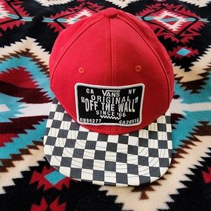 Vintage Red and Checkered Van's Off the Wall hat adjustable